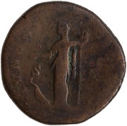 Sestertius - Faustina the Younger IVNONI REGINAE S C; Juno, Rome, 161-176 reverse image