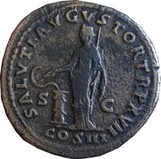 Sestertius - Marcus Aurelius SALVTI AVGVSTOR TR P XVII COS III S C; Salus, Rome, 162-163 reverse image