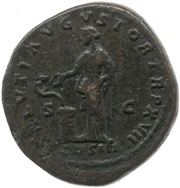 Sestertius - Marcus Aurelius SALVTI AVGVSTOR TR P XVII COS III S C; Salus, Rome, 162-163 reverse image