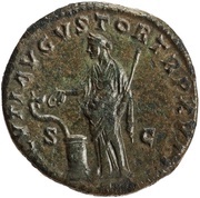 Sestertius - Marcus Aurelius SALVTI AVGVSTOR TR P XVII COS III S C; Salus, Rome, 162-163 reverse image