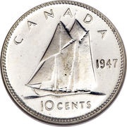 10 Cents - George VI with IND:IMP:, Canada, 1937-1947 reverse image