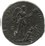 Sestertius - Lucius Verus VICT AVG TR P IIII IMP II COS II S C; Victory and Armenia, Rome, 163-164 reverse image