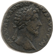 Sestertius - Marcus Aurelius TR P XVIII IMP II COS III S C; Mars obverse image