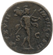 Sestertius - Marcus Aurelius TR P XVIII IMP II COS III S C; Mars, Rome, 163-164 reverse image