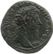 Sestertius - Marcus Aurelius TR P XVIII IMP II COS III S C; Mars obverse image