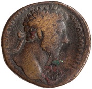 Sestertius - Marcus Aurelius TR P XVIII IMP II COS III S C; Mars obverse image