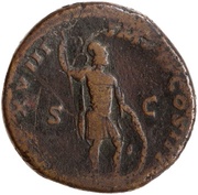 Sestertius - Marcus Aurelius TR P XVIII IMP II COS III S C; Mars, Rome, 163-164 reverse image