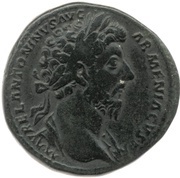 Sestertius - Marcus Aurelius TR P XVIII IMP II COS III S C; Mars obverse image