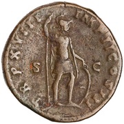 Sestertius - Marcus Aurelius TR P XVIII IMP II COS III S C; Mars, Rome, 163-164 reverse image