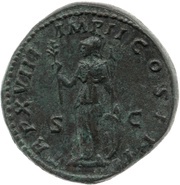 Sestertius - Marcus Aurelius TR P XVIII IMP II COS III S C; Minerva, Rome, 163-164 reverse image