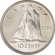 10 Cents - Elizabeth II 1st portrait, Canada, 1953-1964 reverse image