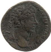 Sestertius - Marcus Aurelius TR P XVIII IMP II COS III S C; Minerva obverse image