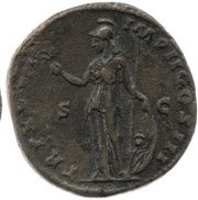 Sestertius - Marcus Aurelius TR P XVIII IMP II COS III S C; Minerva, Rome, 163-164 reverse image