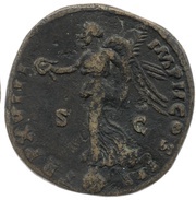 Sestertius - Marcus Aurelius TR P XVIII IMP II COS S C; Victory, Rome, 163-164 reverse image