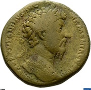 Sestertius - Marcus Aurelius TR POT XVIII IMP II COS III S C; Mars obverse image