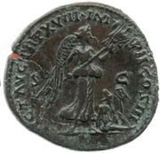 Sestertius - Marcus Aurelius VICT AVG TR P XVIII IMP II COS III S C; Victory, Rome, 163-164 reverse image