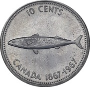 10 Cents - Elizabeth II Confederation- 80%, Canada, 1967 reverse image