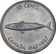 10 Cents - Elizabeth II Confederation- 50%, Canada, 1967 reverse image
