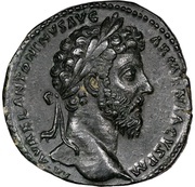 Sestertius - Marcus Aurelius TR POT XIX IMP II COS III S C; Mars obverse image