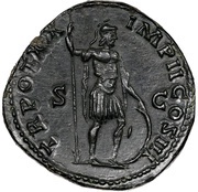 Sestertius - Marcus Aurelius TR POT XIX IMP II COS III S C; Mars, Rome, 164-165 reverse image