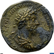 Sestertius - Marcus Aurelius TR POT XIX IMP II COS III S C; Mars obverse image