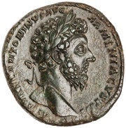Sestertius - Marcus Aurelius TR POT XIX IMP II COS III S C; Felicitas obverse image
