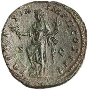 Sestertius - Marcus Aurelius TR POT XIX IMP II COS III S C; Felicitas, Rome, 164-165 reverse image