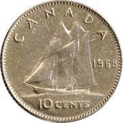 10 Cents - Elizabeth II 2nd portrait; Ottawa mint, Canada, 1968 reverse image