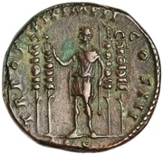 Sestertius - Marcus Aurelius TR POT XIX IMP II COS III S C, Rome, 164-165 reverse image
