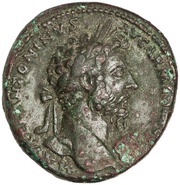 Sestertius - Marcus Aurelius TR POT XIX IMP II COS III S C obverse image