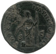 Sestertius - Marcus Aurelius TR POT XIX IMP III COS III S C; Providentia, Rome, 165 reverse image
