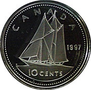 10 Cents - Elizabeth II 3rd portrait; Silver Proof Issue, Canada, 1996-2003 reverse image