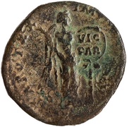 Sestertius - Marcus Aurelius TR POT XX IMP IIII COS III S C; Victory, Rome, 166 reverse image