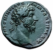Sestertius - Marcus Aurelius TR POT XXI IMP IIII COS III S C; Victory obverse image