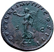 Sestertius - Marcus Aurelius TR POT XXI IMP IIII COS III S C; Victory, Rome, 166-167 reverse image