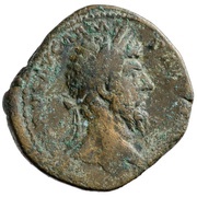 Sestertius - Lucius Verus TR POT VII IMP IIII COS III S C; Victory obverse image
