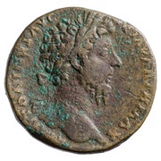 Sestertius - Marcus Aurelius TR POT XXII IMP IIII COS III S C; Victory obverse image