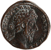 Sestertius - Lucius Verus TR POT VIII IMP IIII COS III S C; Victory obverse image
