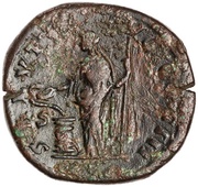 Sestertius - Marcus Aurelius SALVTI AVG COS III S C; Salus, Rome, 168-169 reverse image