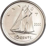 10 Cents - Elizabeth II 3rd portrait; plated, Canada, 1999-2003 reverse image