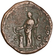 Sestertius - Marcus Aurelius SALVTI AVG COS III S C; Salus, Rome, 169-170 reverse image