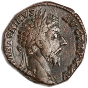 Sestertius - Marcus Aurelius COS III S C; Jupiter obverse image
