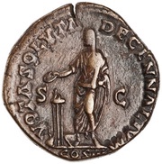 Sestertius - Marcus Aurelius VOTA SOLVTA DECENNALIVM COS III S C, Rome, 170-171 reverse image