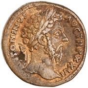 Sestertius - Marcus Aurelius IMP VI COS III S C; Victory obverse image