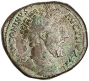 Sestertius - Marcus Aurelius IMP VI COS III S C; Roma and Victory obverse image