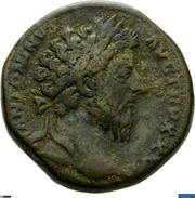 Sestertius - Marcus Aurelius IMP VI COS III S C; Mars obverse image