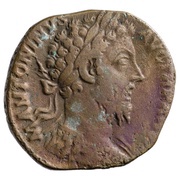 Sestertius - Marcus Aurelius IMP VI COS III S C; Jupiter obverse image