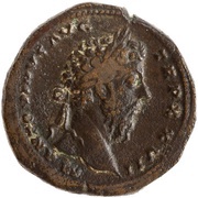 Sestertius - Marcus Aurelius IMP VI COS III S C RELIG AVG; Mercury obverse image