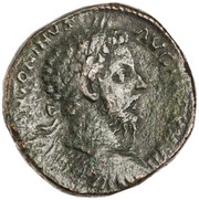 Sestertius - Marcus Aurelius IMP VI COS III S C RELIG AVG; Mercury obverse image