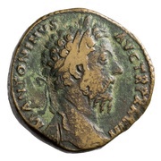 Sestertius - Marcus Aurelius IMP VI COS III S C; Jupiter obverse image